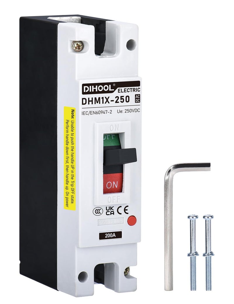 DIHOOL 200 Amp DC Breaker, 240V Battery Disconnect Switch, Thermal Magnetic Trip for Main Power Station Solar System, UPS - Image 1